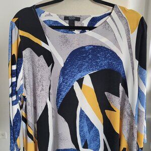 Alfani Women's Blue Geometric 3/4 Sleeves Tunic Top (Size: 1X)